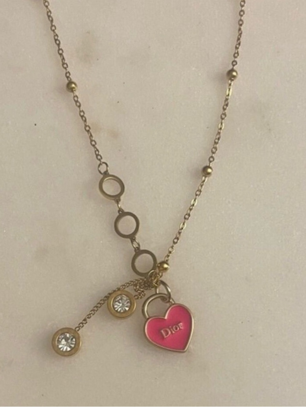Dior Mini Heart zipper pull  Pink & A generic stainless steel chain link